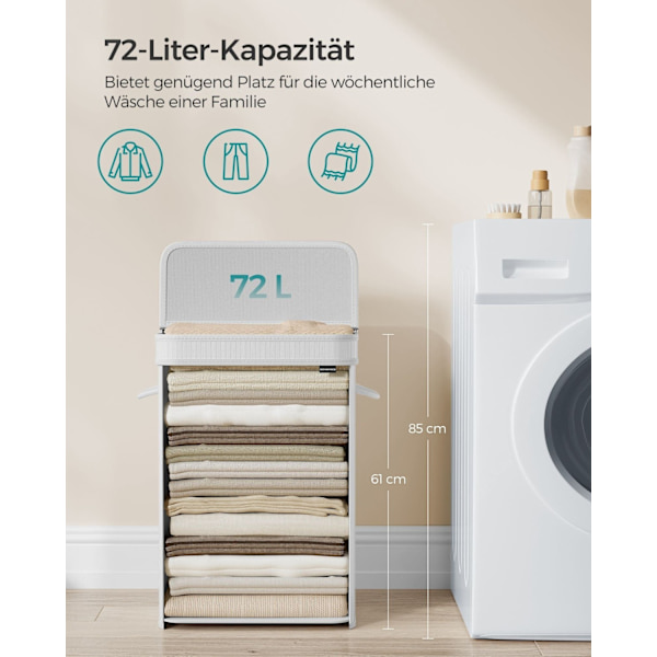 Rootz tvättkorg med bambulock - 72L Molnvit - Tvättkorg - Klädförvaring - Bambulock - 31,5 cm x 42,5 cm x 61 cm