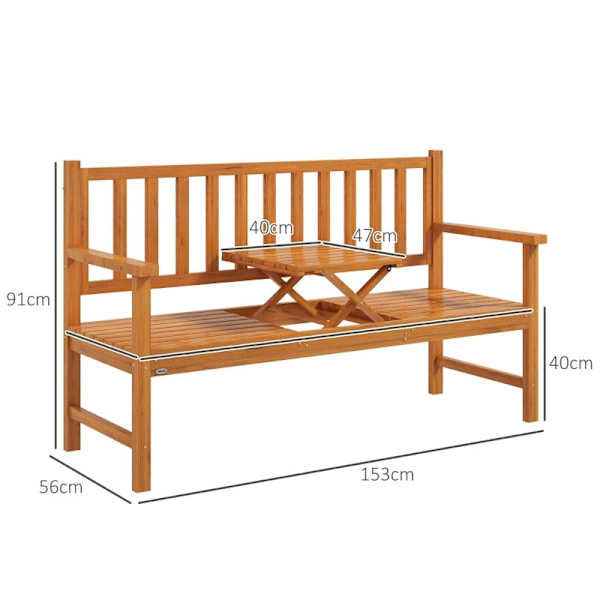Rootz Puutarhapenkki - Puinen penkki - Ulkopenkki - Säänkestävä - Taitettava pöytä - 153cm x 56cm x 91cm - Massiivinen mänty - Vaaleanruskea