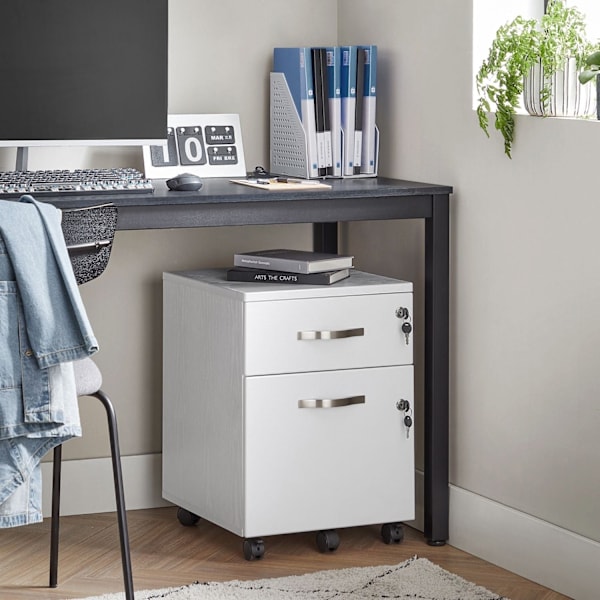 Rootz Låsbar Rullebeholder - Hvidt arkivskab - Opbevaringsskab - Sengebord - Sidebord - 5 hjul - E1 MDF - PVC - 44cm x 40cm x 54,5cm
