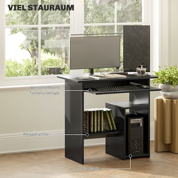 Rootz Computer Desk - Office Table - Workstation - Compact Design - 80 x 45 x 75 cm - Sort