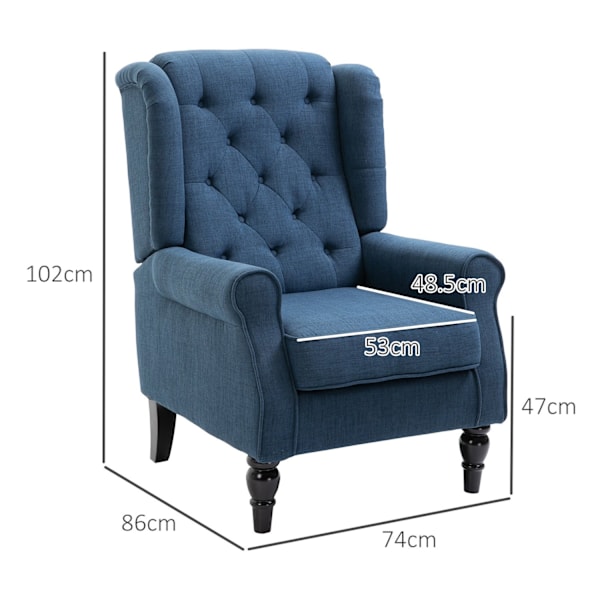 Rootz Elegant Wing -tuoli - nojatuoli - Aksenttituoli - korkea mukavuus - 74 cm x 86cm x 102cm - sininen