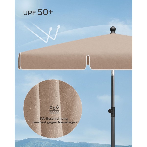 Rootz Taupe stålstel Parasol - Parasol - Udendørs skygge - Polyesterstof - Justerbar højde - 230 cm x 150 cm - Letvægts - Bærbar - 175-245 cm opretstå