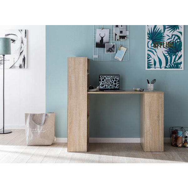 Rootz skrivebord med hylde 120 x 120 x 53 cm Sonoma wood Modern - Skrivebordshylde opbevaringsrum PC bord - Computer skrivebord med hylde - Design bor