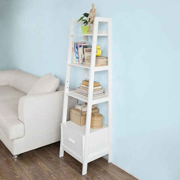 Rootz White Storage Display Hyllyt Tikkaat Hylly Kirjahylly laatikolla ja 4 hyllyllä