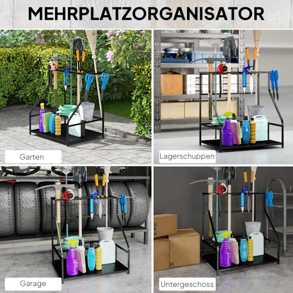 Rootz Garden Tool Storage Frame - Garden Tool Organizer - 3 -trins hylde - Rustresistente metal - 84 cm x 53 cm x 73 cm - Sort