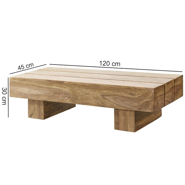 Rootz soffbord massivt trä akacia 120 cm brett design vardagsrumsbord mörkbrunt bord i lantlig stil