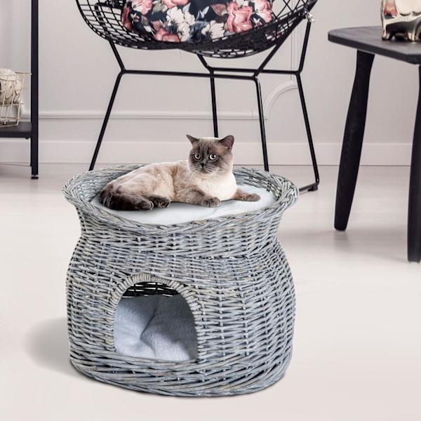 Rootz Cat House - Grå - Plys, bomuld, flet - 22,04 cm x 14,57 cm x 15,75 cm