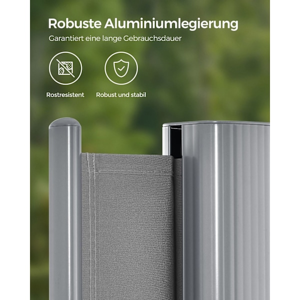 Rootz tilbagetrækkeligt sidefortelt - Udendørs baldakin - Solsejl - Aluminiumslegering - Vandafvisende stof - 2m x 3,5m - Grå