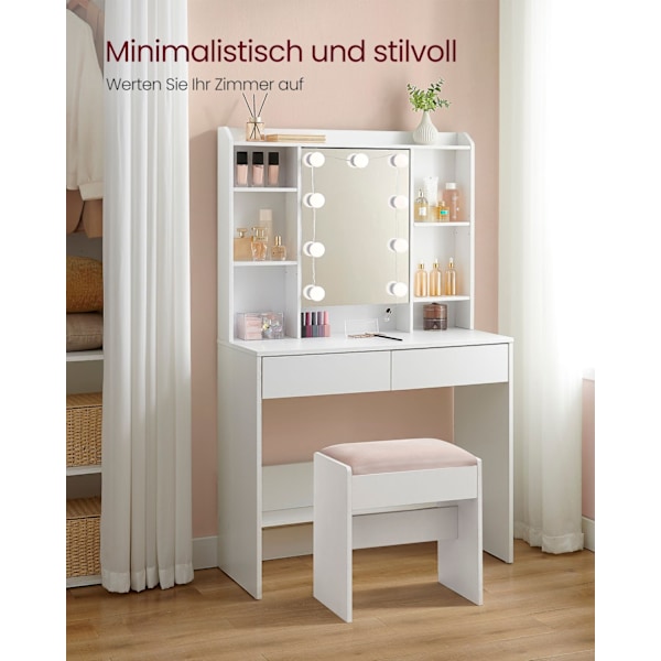 Rootz Toiletbord - Vaskebord - Makeup Skrivebord - Spånplademateriale - Rummelig opbevaring - Nem montering - Anti-tip funktion - Cloud White - 40 cm