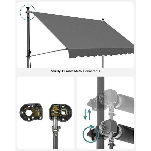 Rootz Clamp Markis - Markis - Höjdjusterbar markis - Lättmonterad markis - Slitstark markis - Med vev - 300 x 130 cm
