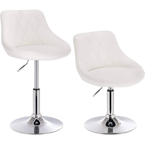 Rootz sæt med 2 barstole - Bordskamler - Justerbare drejestole - Komfortable, alsidige, robuste - Hvidt imiteret læder - 66cm-82cm x 47cm x 37cm