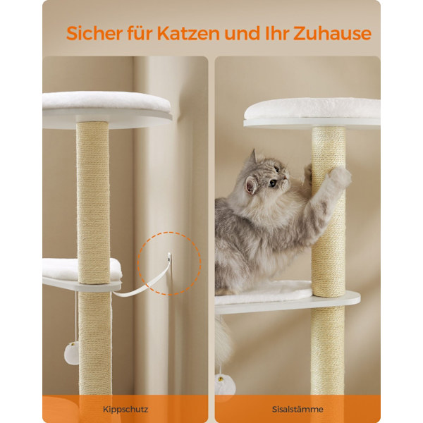 Rootz Large Cat kradsestolpe - Kattetræ - Katteskraber - Spånplade - Plys - Sisal - 58cm x 40cm x 165cm