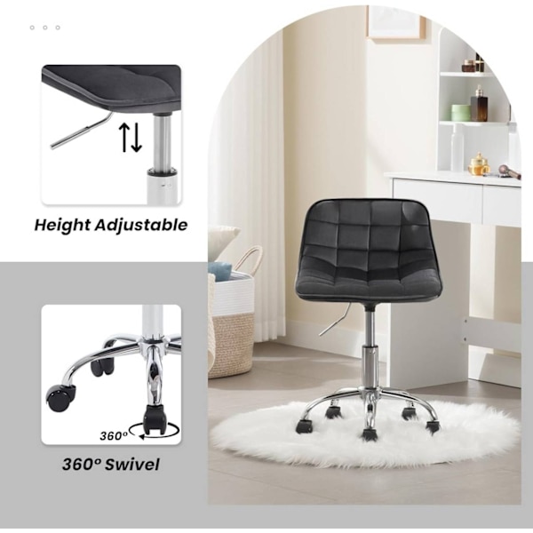 Rootz kontorstol - Ergonomisk arbejdsstol - Drejestol - Fløjlskomfort - Justerbar højde - Holdbar bygning - 43 cm x 60-67,5 cm x 50 cm