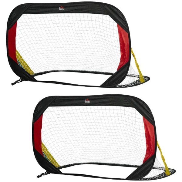 Rootz 2 fodboldmål med net - Fodboldmål - Foldemålsæt af 2 med bæretaske - Stål - Sort + Rød + Guld - 120 x 80 x 80 cm