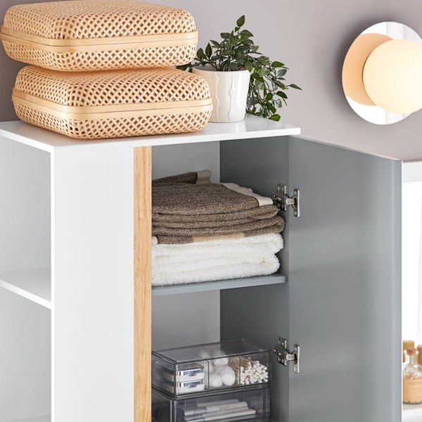 Rootz Højt badeværelsesskab - Opbevaringsorganisator - Fritstående reol - MDF- og gummitrækonstruktion - Anti-tip stabilitet - Nem montering - 50 cm x