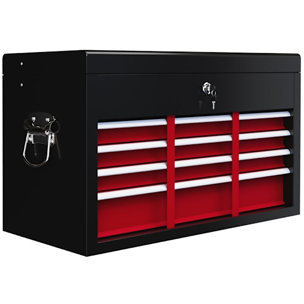 Rootz Tool Box - Låsbar förvaring - 3 lådor Organizer - Slitstarkt stål - Effektiv verktygshantering - 60cm x 26cm x 34cm - Röd+svart