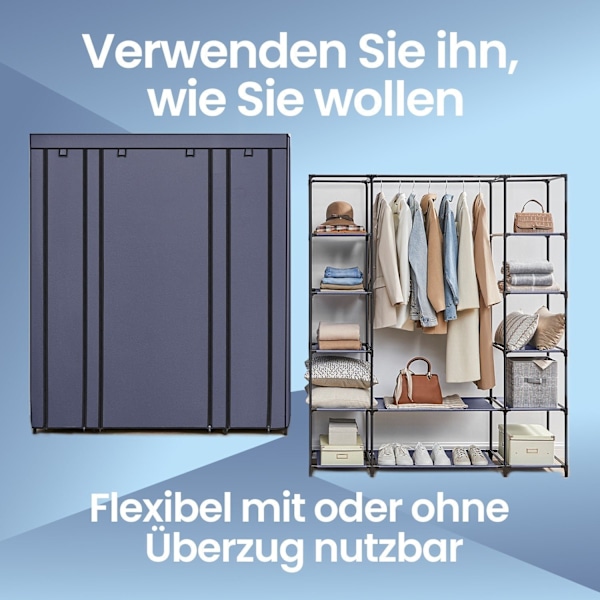 Rootz Fabric Garderobe - Stofskabet - Fleece Coated Storage - Rumbesparende løsning - 45x150x175cm - Blå