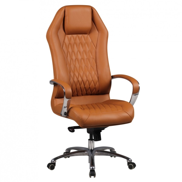 Rootz Executive Chair - Äkta läder - Armstöd i aluminium - Ergonomisk design - Karamellfärg - 126-136cm x 70cm x 70cm