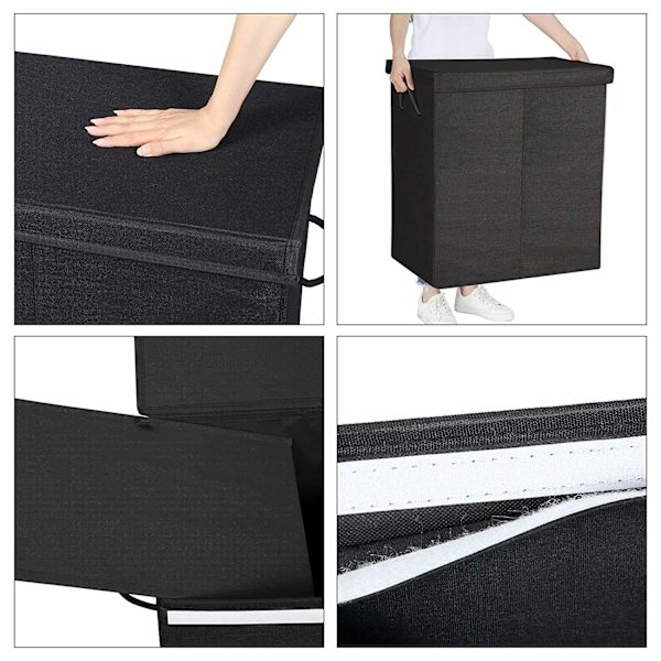Rootz Black Laundry Basket - Pyykkikorit kannella - Taitettava - 69,25 x 39,4 x 5,6 cm