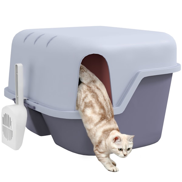 Rootz Cat Litter Box With Lock och Scoop - Pet Litter Pan - Easy Clean Kitty Toalett - 50 cm x 50 cm x 39 cm - Låsbar och elegant grå