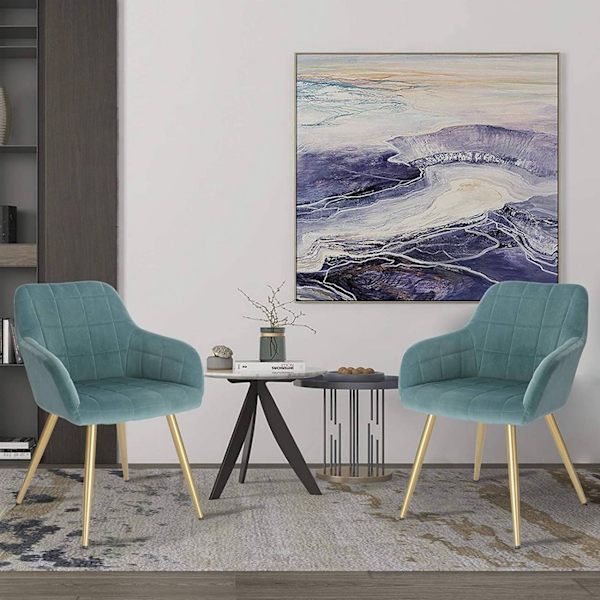 Rootz Velvet -ruokailutuolit - turkoosi ja kulta - tyylikkäät tuolit - mukavat, kestävät, helposti koottavat - 43 cm x 55 cm x 81 cm