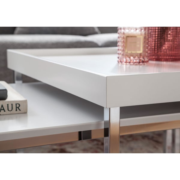 Rootz Set med 2 Trä - Metall Soffbord Fyrkantigt Vit Modernt - Sidobord 2-delat - Design vardagsrumsbord - Träbord häckningsbord