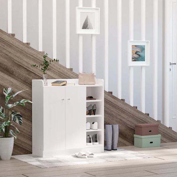 Rootz Skoskab - Skokiste - Skostativ - 4 hylder - Maksimalt 12 par - 1 skab - Spånplade - Aluminiumslegering - Hvid - 83cm X 30cm X 90cm