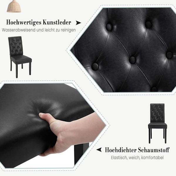 Rootz Spisestuestole - Højryggede stole - Imiteret læderstole - Ergonomisk design, nem vedligeholdelse, robust bygning - 44cm x 99cm x 59cm