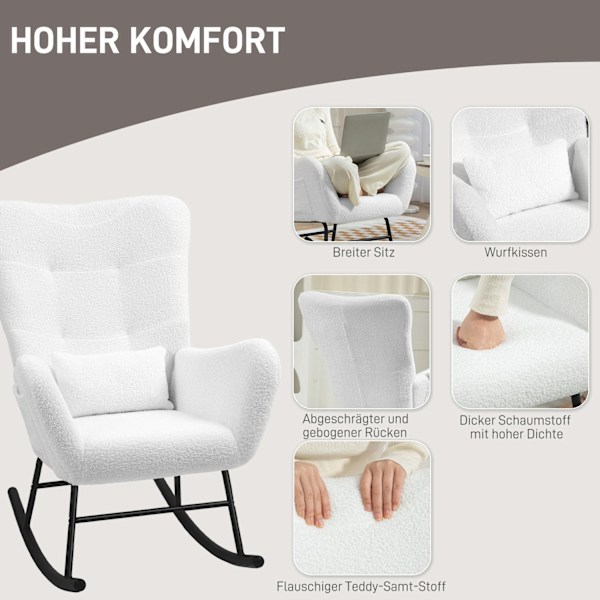 Rootz gungstol - fluffig stol - gliderstol - lyxig komfort - 67 cm x 95 cm x 100 cm - vit