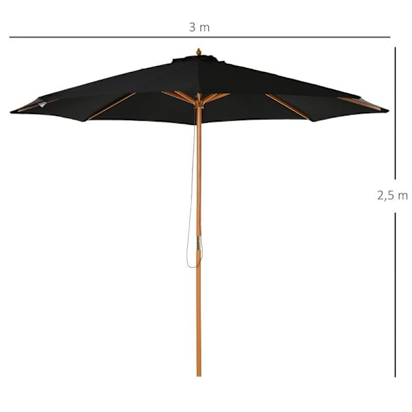 Rootz-aurinkovarjo - bambusta puinen tori-sateenvarjo - aurinkovarjokatos - musta - 3 x 2,5 m