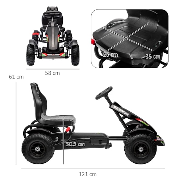 Rootz børnegokart - Justerbart sæde - Håndbremse - Gokart og pedalkøretøjer - Plastik - Metal - Sort - 121 x 58 x 61 cm