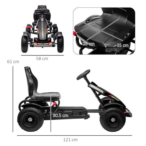 Rootz Lasten karting - Säädettävä istuin - Käsijarru - Kart & poljinautot - Muovi - Metalli - Musta - 121 x 58 x 61 cm