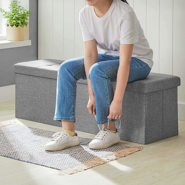 Rootz Säilytyspenkki - Istuinrinta - Ottomaanit - Pellavaverhoilu - MDF-rakenne - 110cm x 38cm x 38cm