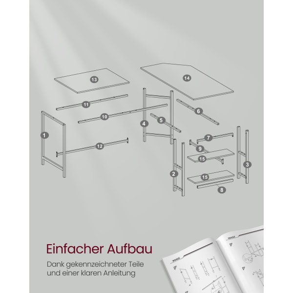 Rootz computerbord - Kontorbord - Studiebord - Spånplade og stål - Rummelig arbejdsflade - Robust konstruktion - Nem montering - Ahornhvid - 138cm x 1