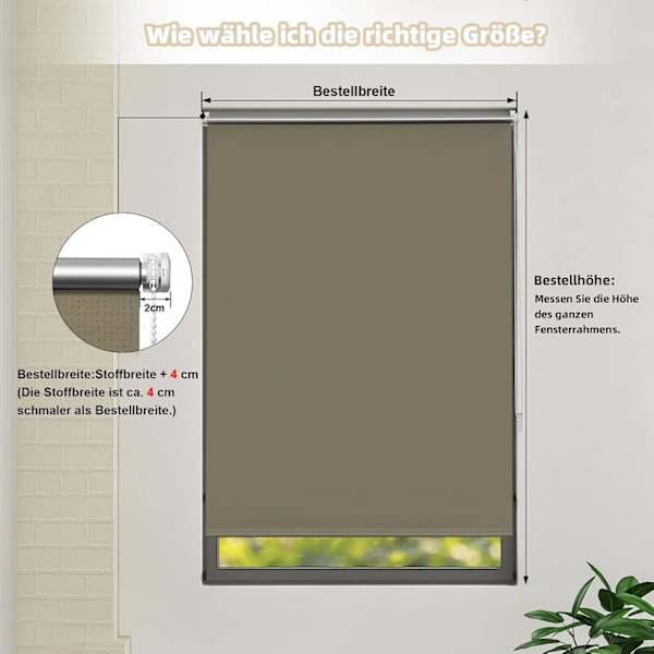 Rootz Blackout Rullegardin - Termisk vinduesskærm - Solbeskyttelse - UV-beskyttelse - 100 % polyester - 40-120 cm x 160/210 cm - Taupe