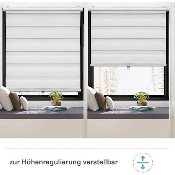 Rootz johdoton kaksinkertainen rullaverho - Seepra-ikkunaverho - Tummeneva yksityisyysnäyttö - 100% polyesteri - 70cm x 150cm - Klemmfix-asennus