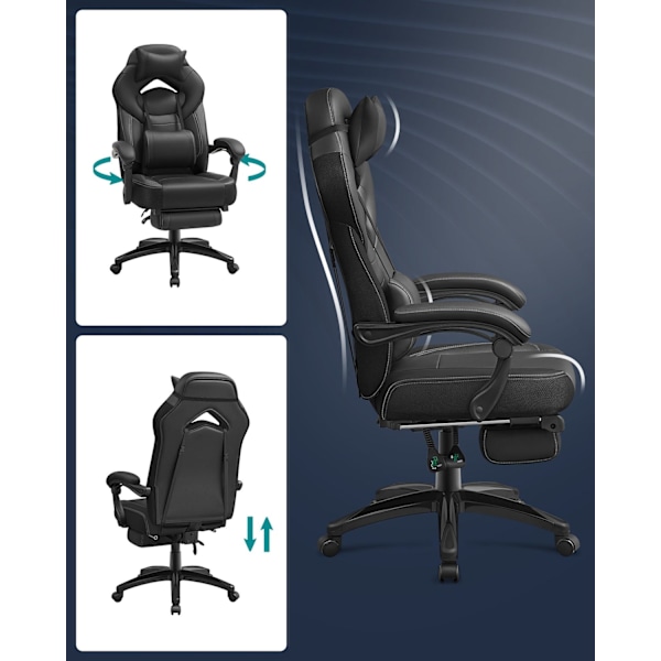 Rootz Gaming Chair - Racerstol - Ergonomisk stol - Lændestøtte - Justerbar nakkestøtte - Liggende ryglæn - Imiteret læder - 70cm x 64cm x 128cm