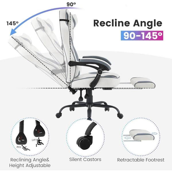 Rootz Ultimate Gaming Chair - Ergonomisk kontorstol - Computerstol - Forbedret komfort med indbyggede fjedre - Pletbestandigt læderstof - Justerbart o