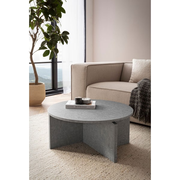 Rootz Modern soffbord - Round Table - Betong Look - Rymlig förvaring - 70 cm x 70 cm x 33 cm