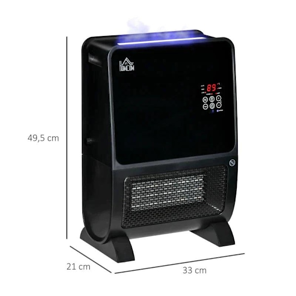 Rootz Heater - Heater Electric - 2 In 1 Fan Heater - Heater Med Fjernbetjening - 2000W Med GS ABS - Sort - 33 X 21 X 49,5 Cm