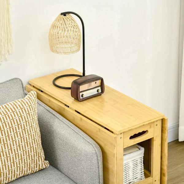 Rootz-taitettava pöytä - Ruokapöytä - Kaksi taitettavaa sivua - Kaksi hyllyä - Säädettävät jalat - Bambu - 149,5 x 80 x 73,5 cm