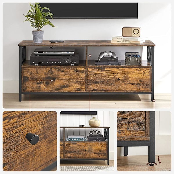 Rootz TV Stand - Mediekonsol - Moderne TV Stand - Hjørne TV Stand - TV Bord - Spånplade/Stål - Vintage Brun-Sort - 120 x 40 x 50 cm