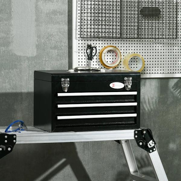 Rootz Værktøjskasse - Med 116-dele Værktøjssæt - Mobil Værktøjskasse - Låsbar - Stålhus - Sort - 45 x 24 x 27 cm