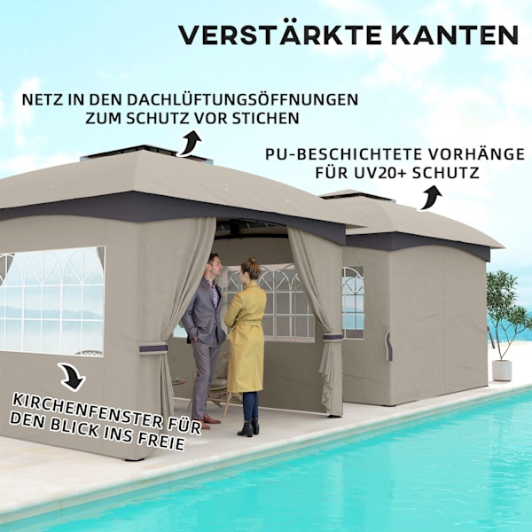 Rootz Garden Gazebo Beer -teltta - Ulkopako - Patio Canopy - UV -suoja - 3,35m x 3,35m x 2,85m