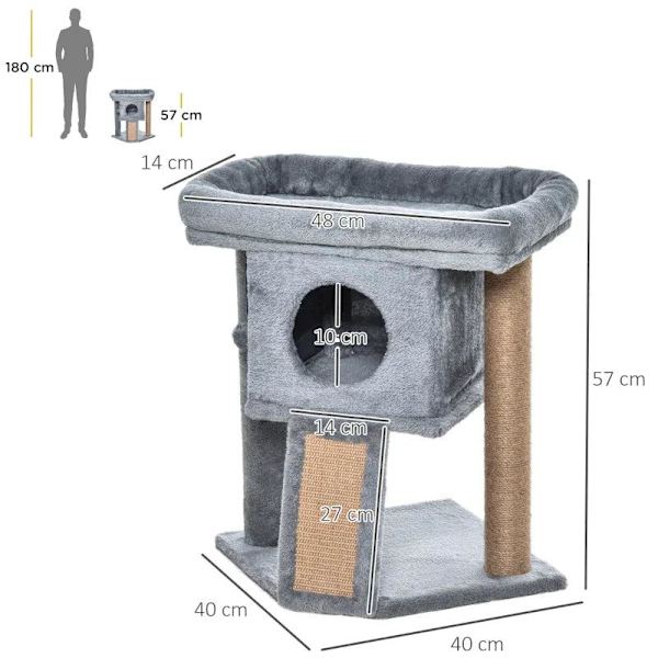 Rootz Cat Tree - Kissapuu juutilla raaputusmatolla - Riippuva pallo - Raaputustaulu - Kissakalusteet ovireiällä - Lemmikkien kalusteet - Vaaleanharmaa