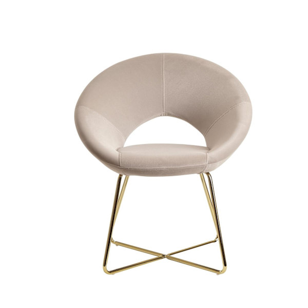 Rootz ruokapöydän samettibeige keittiön tuoli kultaisilla jaloilla - Shell tuolin kangas - metalli - Design verhoiltu tuoli - Tuoli ruokailuhuone verh