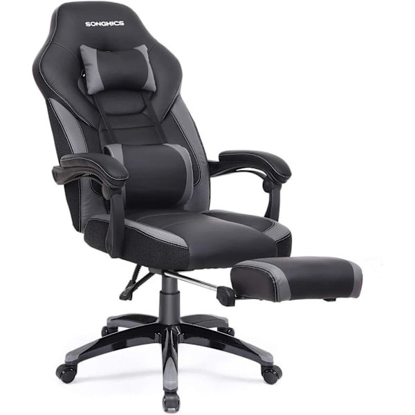 Rootz Gaming Chair - Kontorstol med fodstøtte - Sort-Grå