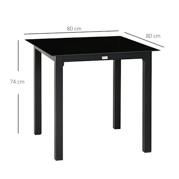 Rootz Garden Table - Ulkopöytä - Outdoor Lounge Pöytä - Säänkestävä - Karkaistu lasi - Musta - 80 x 80 x 74 cm