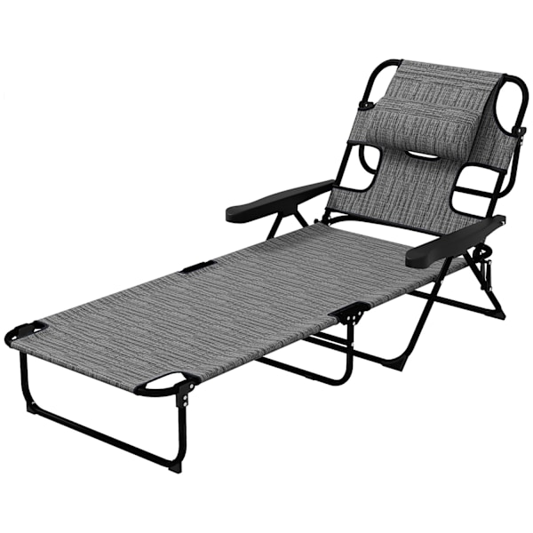 Rootz Garden Lounger - Foldbar Sun -lounger - Justerbar ryglæn - Pude support - 72L X 194W X 31H CM - Grå
