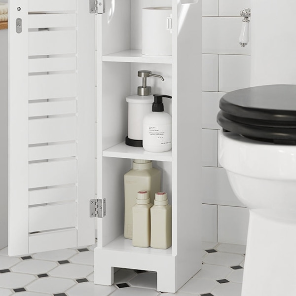 Rootz smalt toiletpapirskab - Badeværelsesopbevaring - Pladsbesparende - MDF-konstruktion - Skimmelmodstandsdygtig - Luftgennemtrængelige lameller - 2